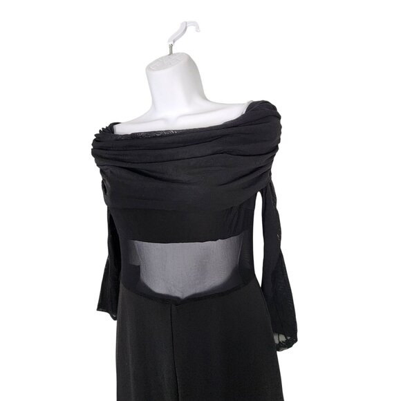Lulus Sultry Statement Black Mesh Ruched Off-The-Shoulder Jumpsuit Medium - Picture 3 of 8